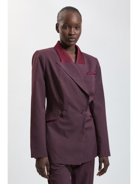 KAREN MILLEN Pinstripe Satin Double Breasted Blazer