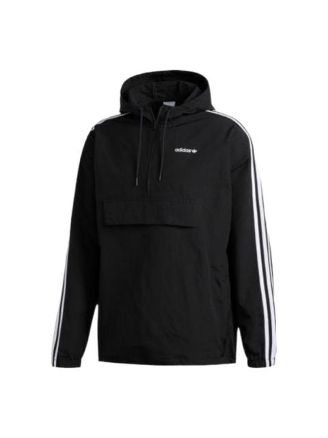 adidas originals Contrasting Colors Stripe Half Zipper Hooded Jacket Black GD2061