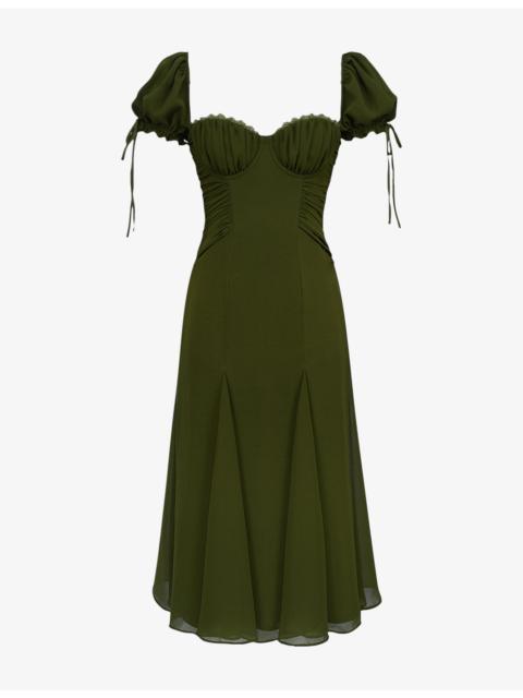 House of CB Marceline Puff-Sleeve Chiffon Midi Dress