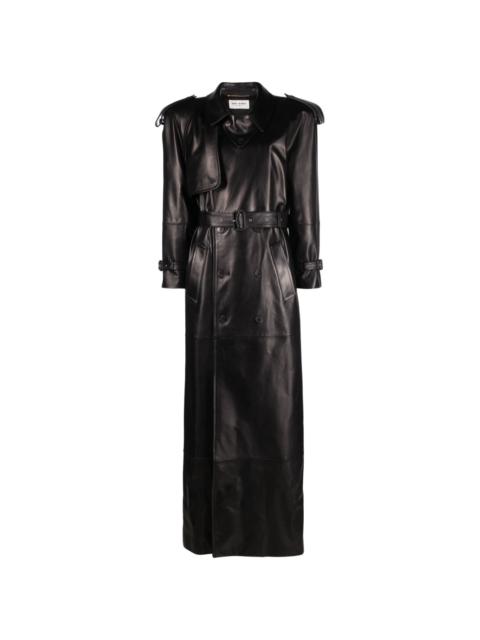 SAINT LAURENT double-breasted leather trench coat