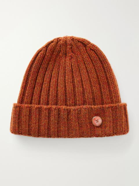 God’s True Cashmere Carnelian-Embellished Ribbed Cashmere Beanie Orange