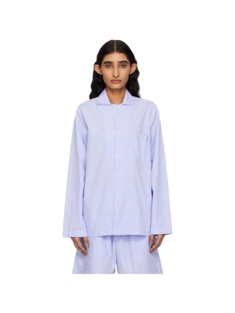 TEKLA Blue Poplin Long-Sleeved Pyjama Shirt