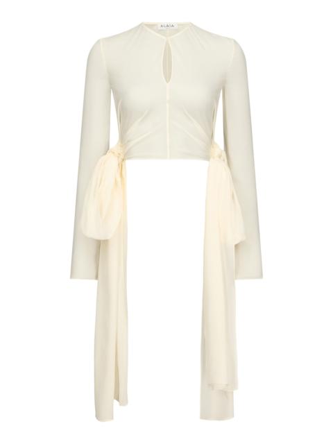 Alaïa Bow-Detailed Jersey Blouse ivory