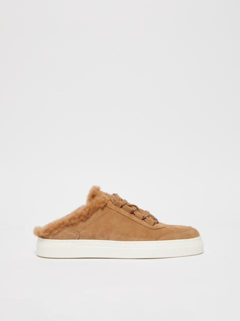 Max Mara TSLIDESNEAKER Slide sneakers in suede and Teddy fabric