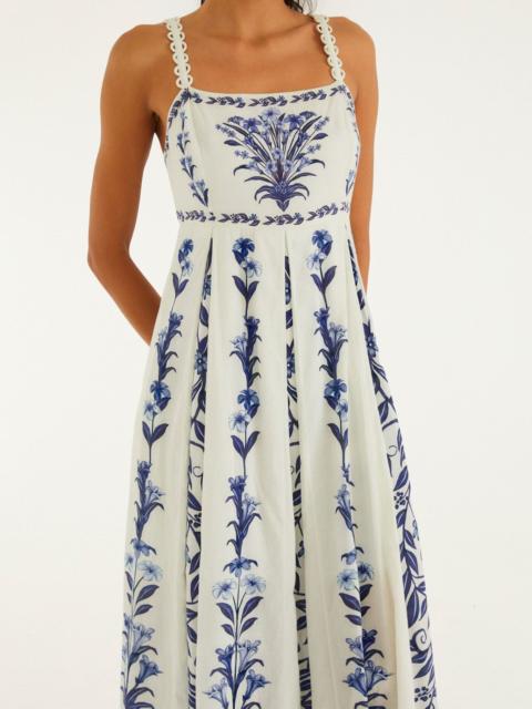 FARM RIO Off-White Flowers Arch Pleats Maxi Dress