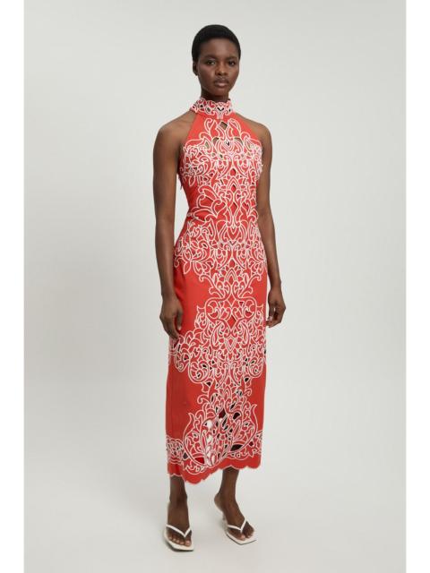 KAREN MILLEN Cotton Cutwork Woven Halter Midi Dress