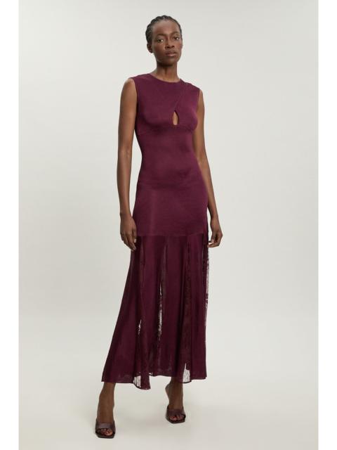 KAREN MILLEN Viscose Blend Slinky Sheer Lace Detail Knit Maxi Dress