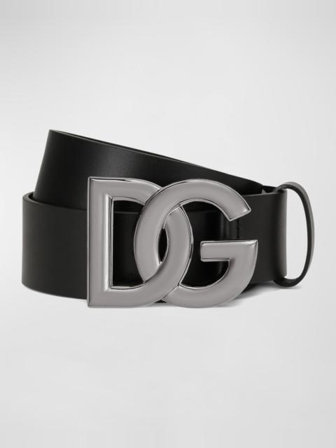 Dolce & Gabbana Men's DG-Logo Leather Buckle Belt