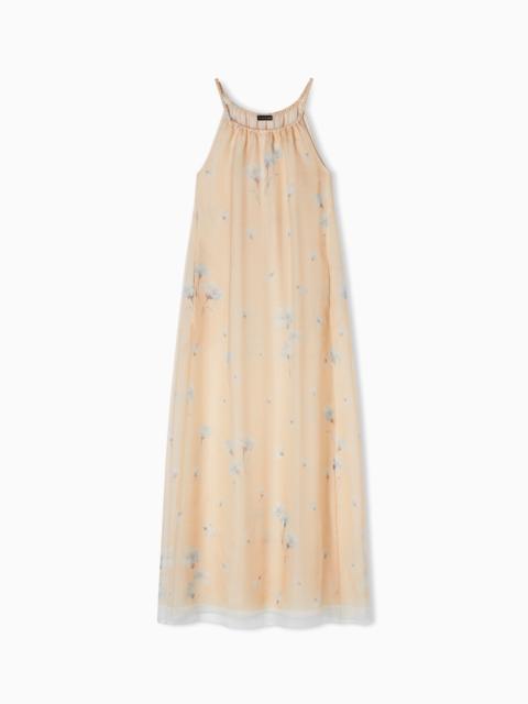 EMPORIO ARMANI LONG DRESS IN SILK ORGANZA WITH FLORAL SCARF PRINT