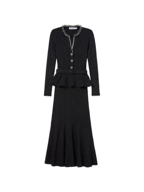 self-portrait bead-embellished ribbed-knit midi dress