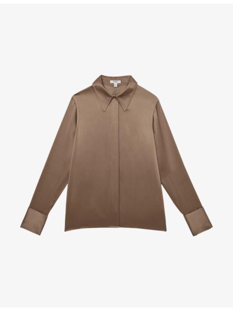REISS Ameira Concealed-Placket Long-Sleeve Silk Shirt