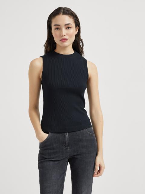 Cotton ribbed jersey top with monili