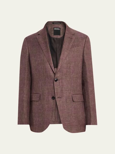 ZEGNA Men's Linen-Blend Grid Check Single-Breasted Sport Coat