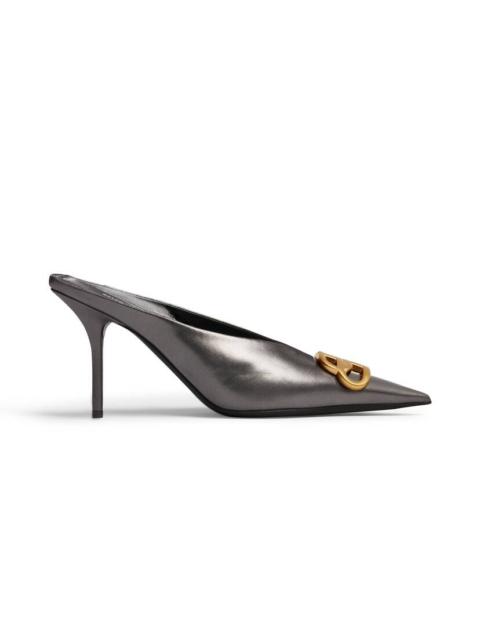 BALENCIAGA Women's Square Knife Bb 80mm Mule Metallized in Gunmetal/gold