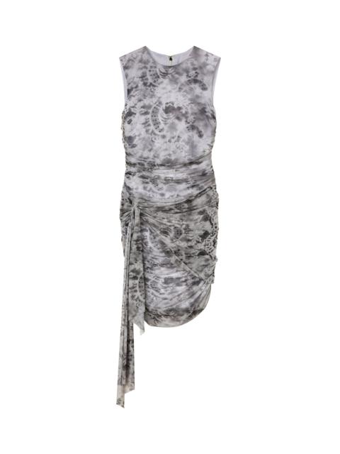 ワンピース MSGM TROMPE LOEIL LACE PRINT STRETCH TULLE MINI DRESS MSGM Stretch tulle draped mini dress with 
