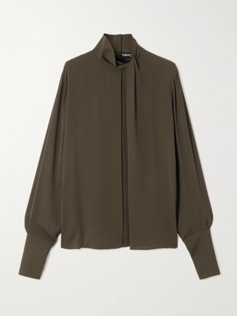 TOM FORD Cutout Draped Pleated Silk-georgette Blouse