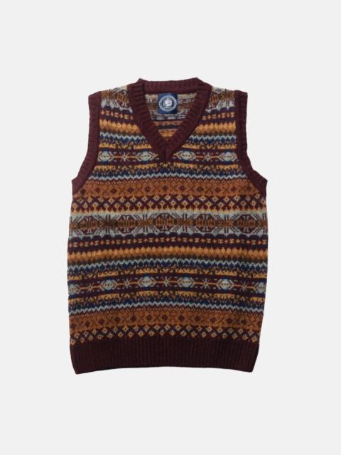 MADE-IN-SCOTLAND BURGUNDY FAIR ISLE SWEATER VEST