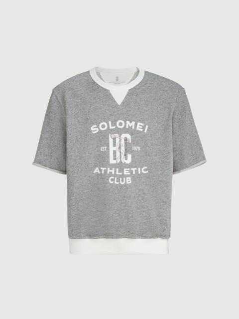 Brunello Cucinelli Cotton and linen mélange French terry short sleeve sweatshirt with print