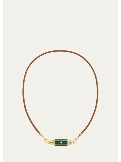 MARIE LICHTENBERG 18K Yellow Gold, 0.11 Diamond, Malachite & Leather Cord Necklace