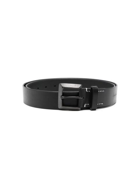 logo-print leather belt