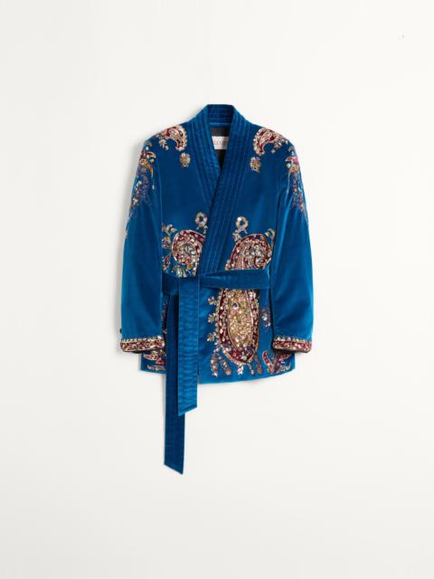 Valentino BELTED COTTON VELVET JACKET WITH SEQUIN EMBROIDERY