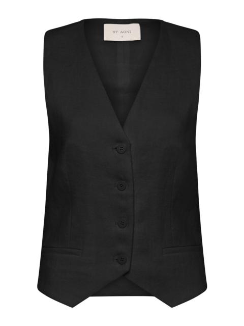ST. AGNI Tailored Linen Vest black