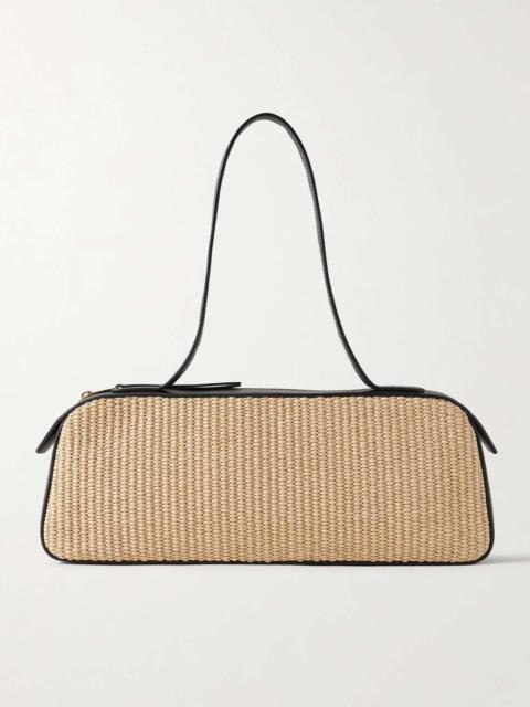 KHAITE Simona leather-trimmed raffia shoulder bag Neutral