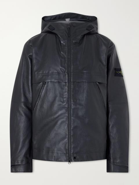 Stone Island Logo-Appliquéd Leather Hooded Jacket