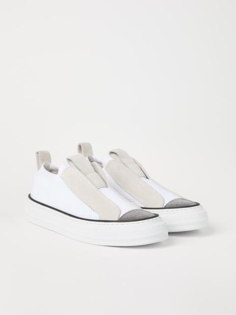 Brunello Cucinelli Knit and suede slip-on sneakers with precious toe