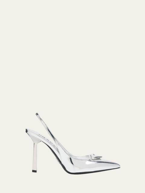 Prada Metallic Leather Padded Triangle Slingback Pumps