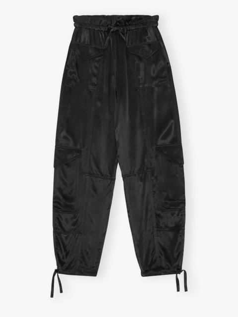 GANNI BLACK WASHED SATIN POCKET PANTS