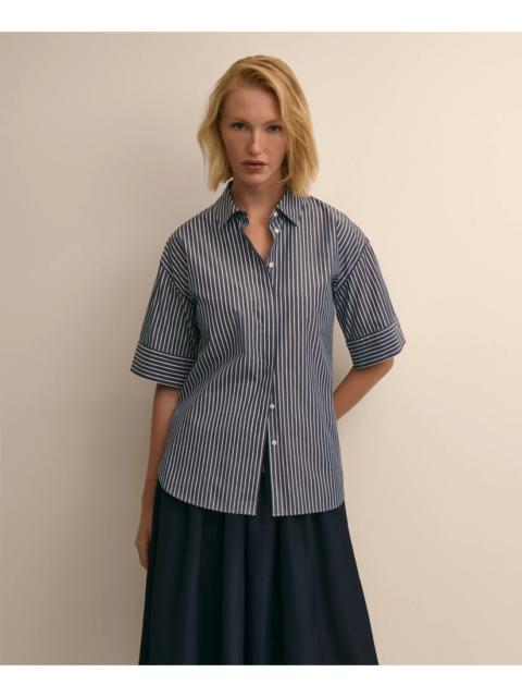 Brooks Brothers Cotton Short-Sleeve Drop-Shoulder Striped Shirt