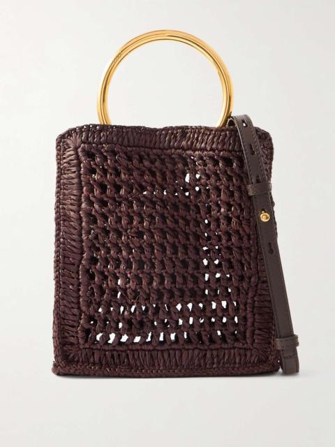 Chloé Summer Banana small leather-trimmed woven raffia tote bag Dark brown