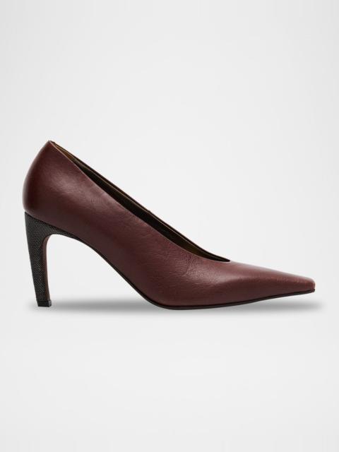 Brunello Cucinelli Leather Curved-Heel Pumps