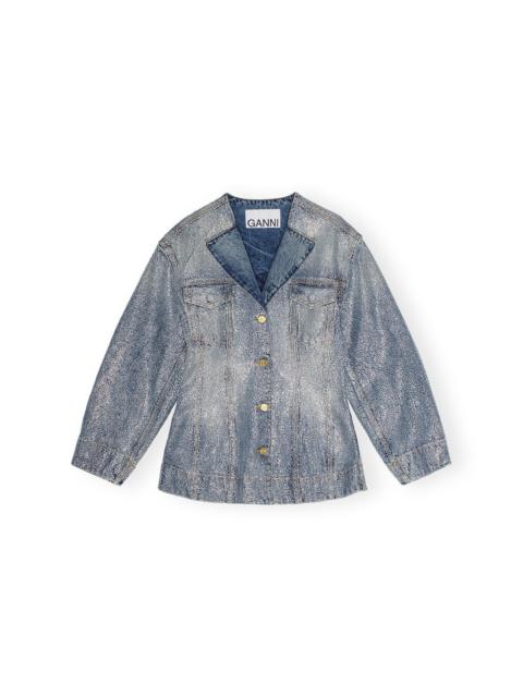 GANNI SPARKLE DENIM FITTED BLAZER