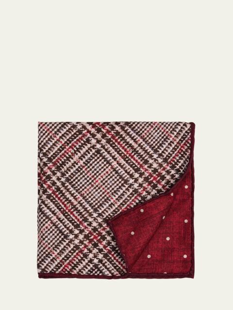 Brunello Cucinelli Men's Tartan Check Silk Pocket Square