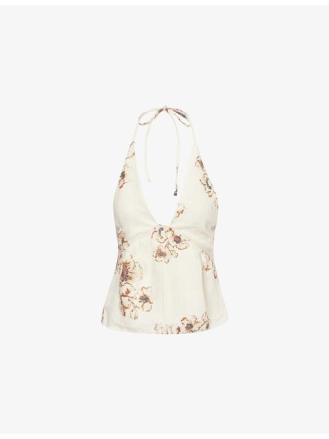 SIR. Freja Floral-Pattern Linen Halterneck Top