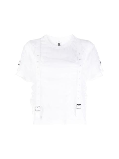 buckle-embellished tulle-overlay T-shirt
