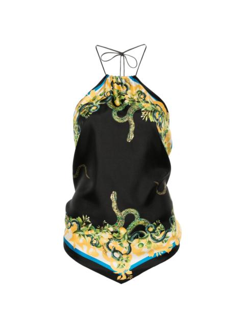 Snake-print halterneck top
