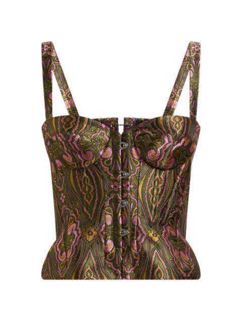 Etro jacquard corset top with floral medallion motif