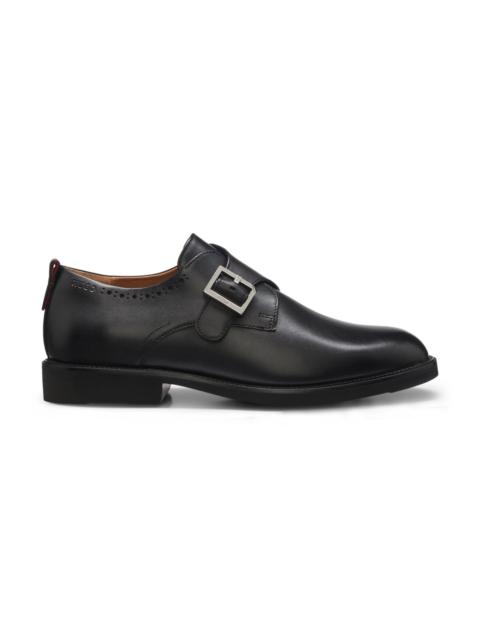 HUGO LEATHER MONK-STRAP SHOES WITH BROGUE DETAILING