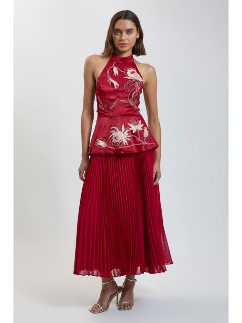 KAREN MILLEN Embroidered Halterneck Pleated Midi Dress