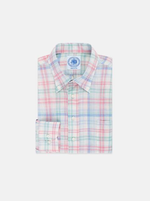 J. PRESS PINK, MINT & SKY BLUE PLAID LINEN SPORT SHIRT - CLASSIC FIT