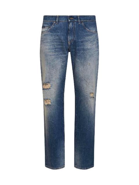 Dolce & Gabbana Light blue distressed cotton denim classic jeans