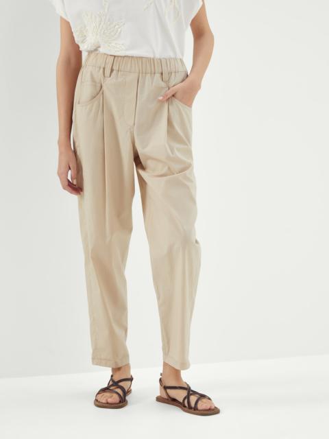 Brunello Cucinelli Lightweight cotton poplin baggy track trousers with  shiny tab