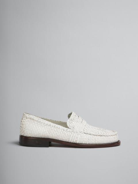 WHITE WOVEN LEATHER BAMBI LOAFER