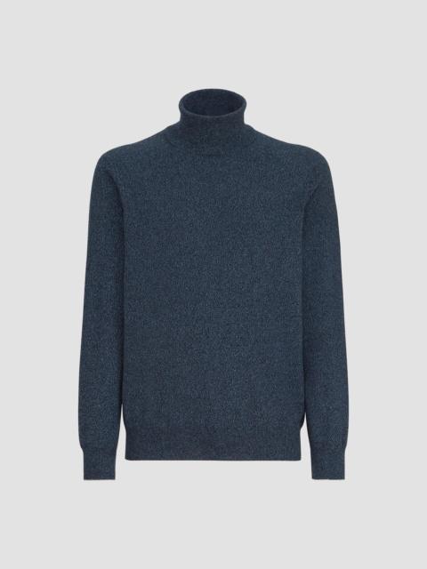 Brunello Cucinelli Men's Mouliné Cashmere Turtleneck Sweater - Denim