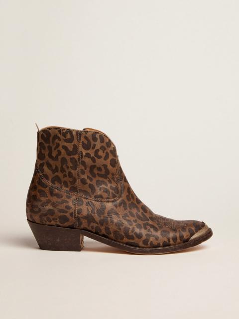 Golden Goose Women's leather ankle boots with leopard print