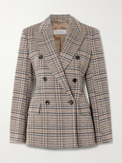 Max Mara Double-breasted houndstooth wool and cotton-blend blazer Brown