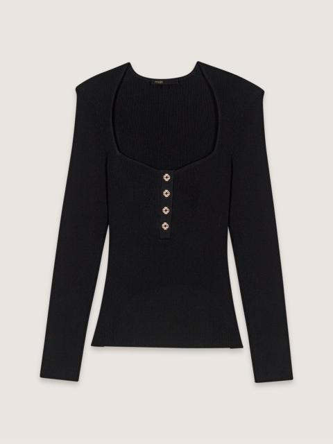 maje Low-neck rib knit sweater